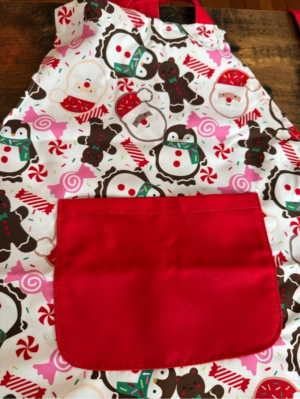 Pillowfort Kids Apron with Teal Logo Tag and Pink Accents Christmas
